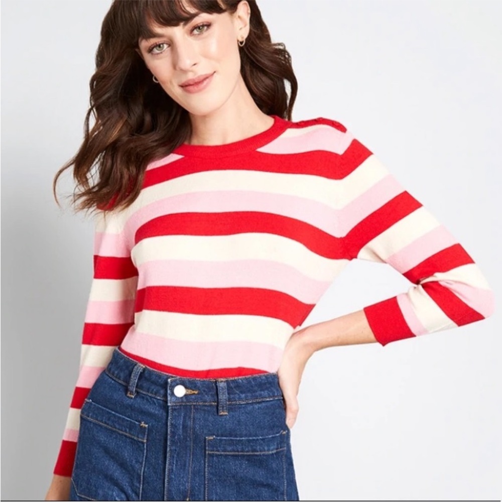 ModCloth Charter School pink red striped sweater NWT
